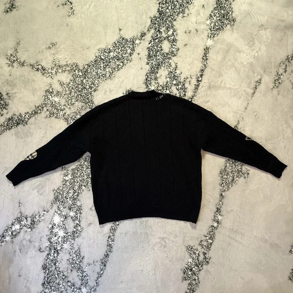 Ebossy Sweater Womens Size XXL Black Embroidered Cable Knit Cardigan Button Down - Picture 2 of 9